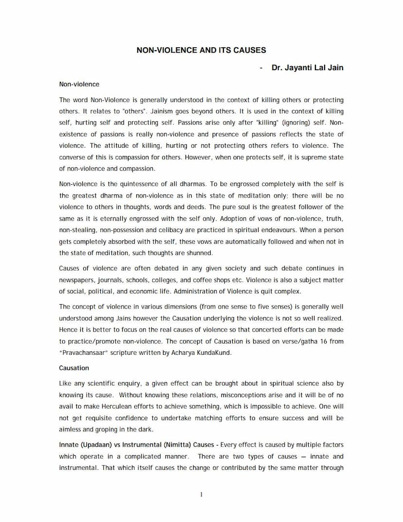 First page of Non Violence And Its Causes