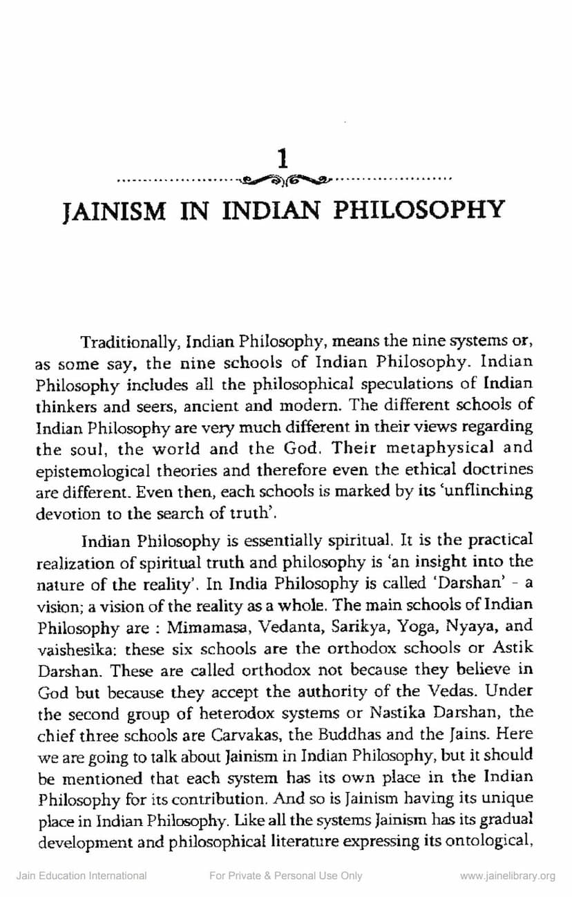 First page of Jainism In Indian Philosophy