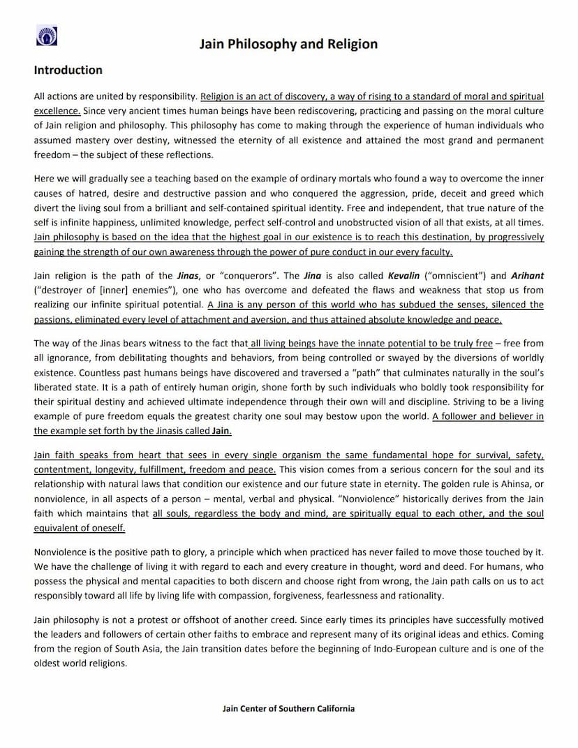 First page of Jain Philosophy And Religion Introduction