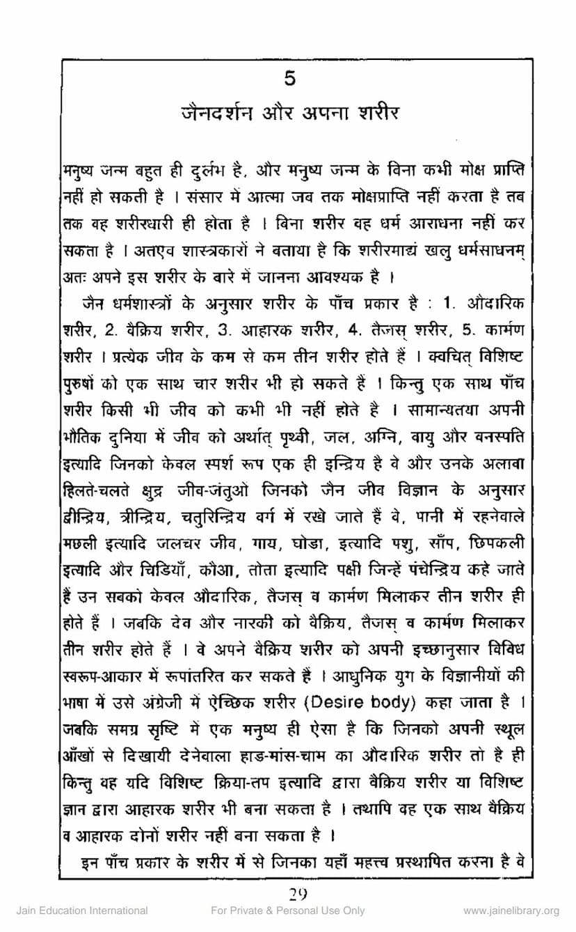 First page of Jain Darshan Aur Apna Sharir