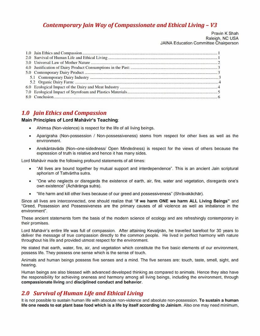 First page of Contemporary Jain Way Of Compassionate Living V1