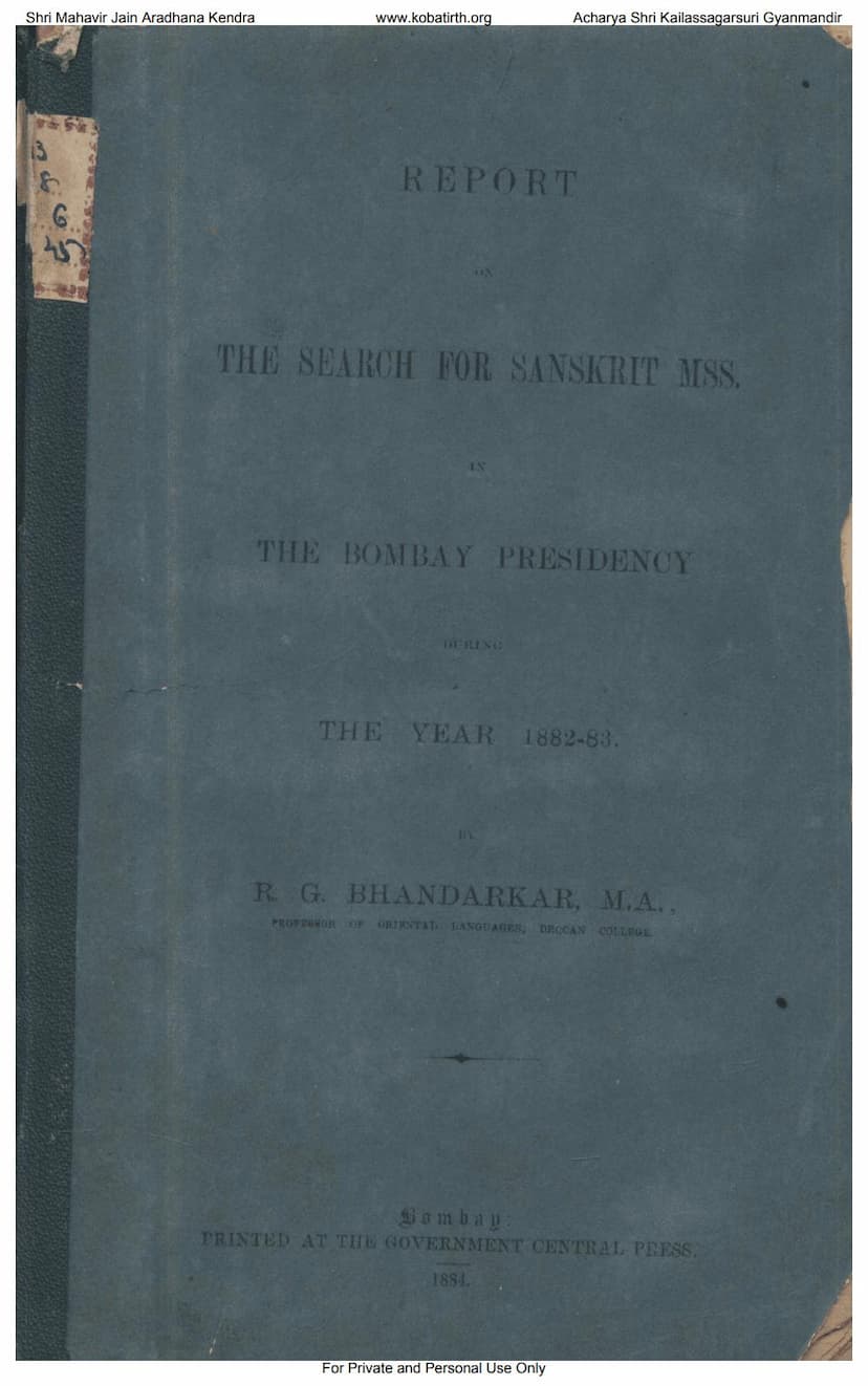 First page of Report On Search For Sanskrit MSS Year 1882 1883