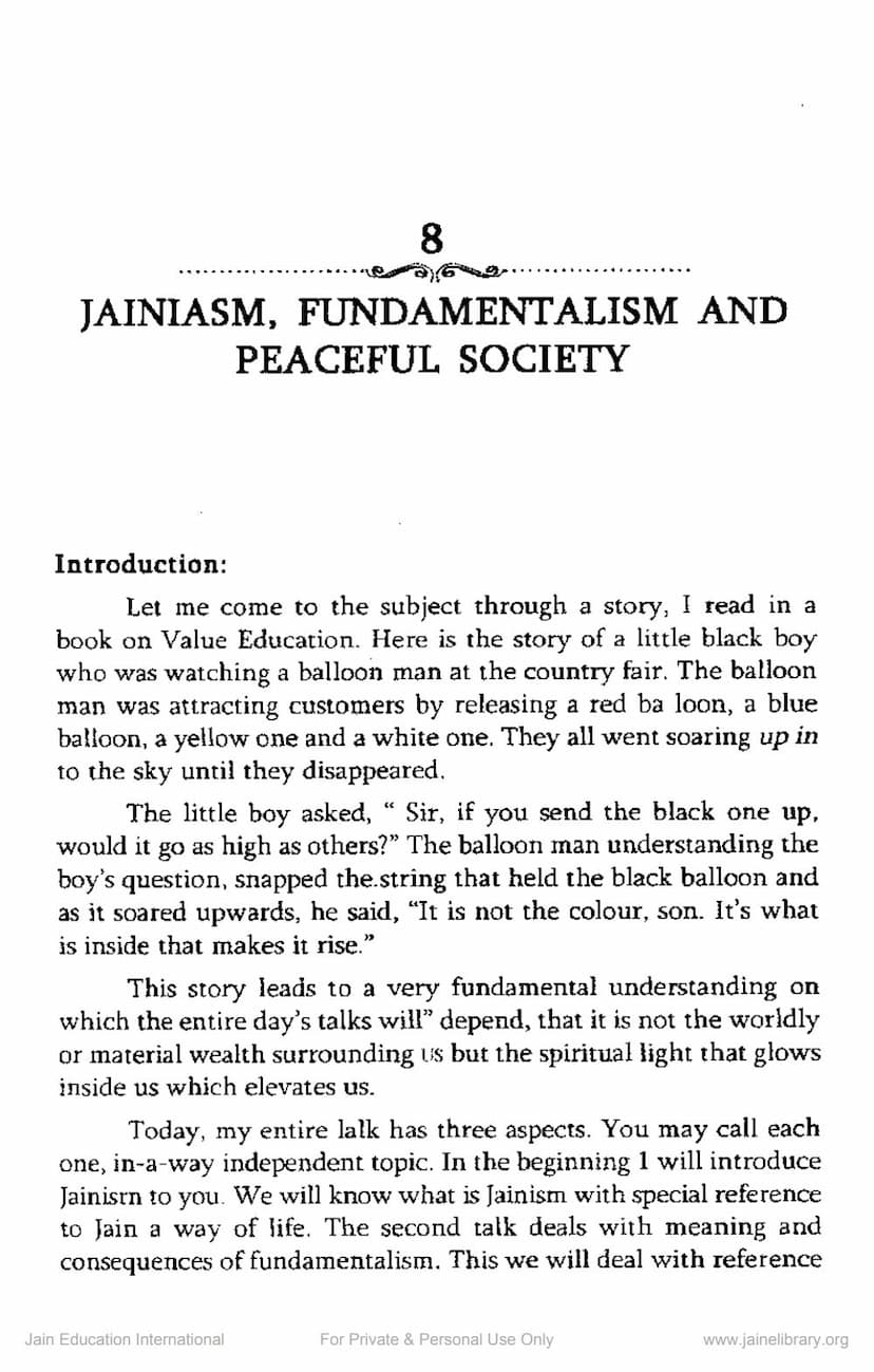 First page of Jainism Fundamentalism And Peaceful Society