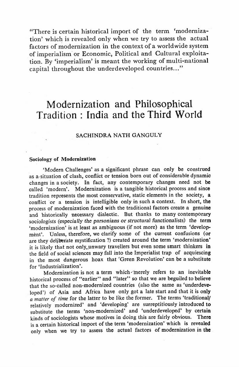 First page of Modernization And Philosophical Tradition India And Third World