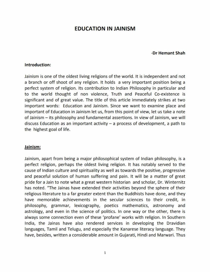 First page of Education In Jainism
