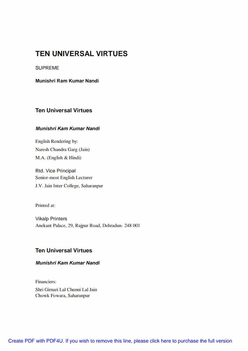 First page of Ten Universal Virtues
