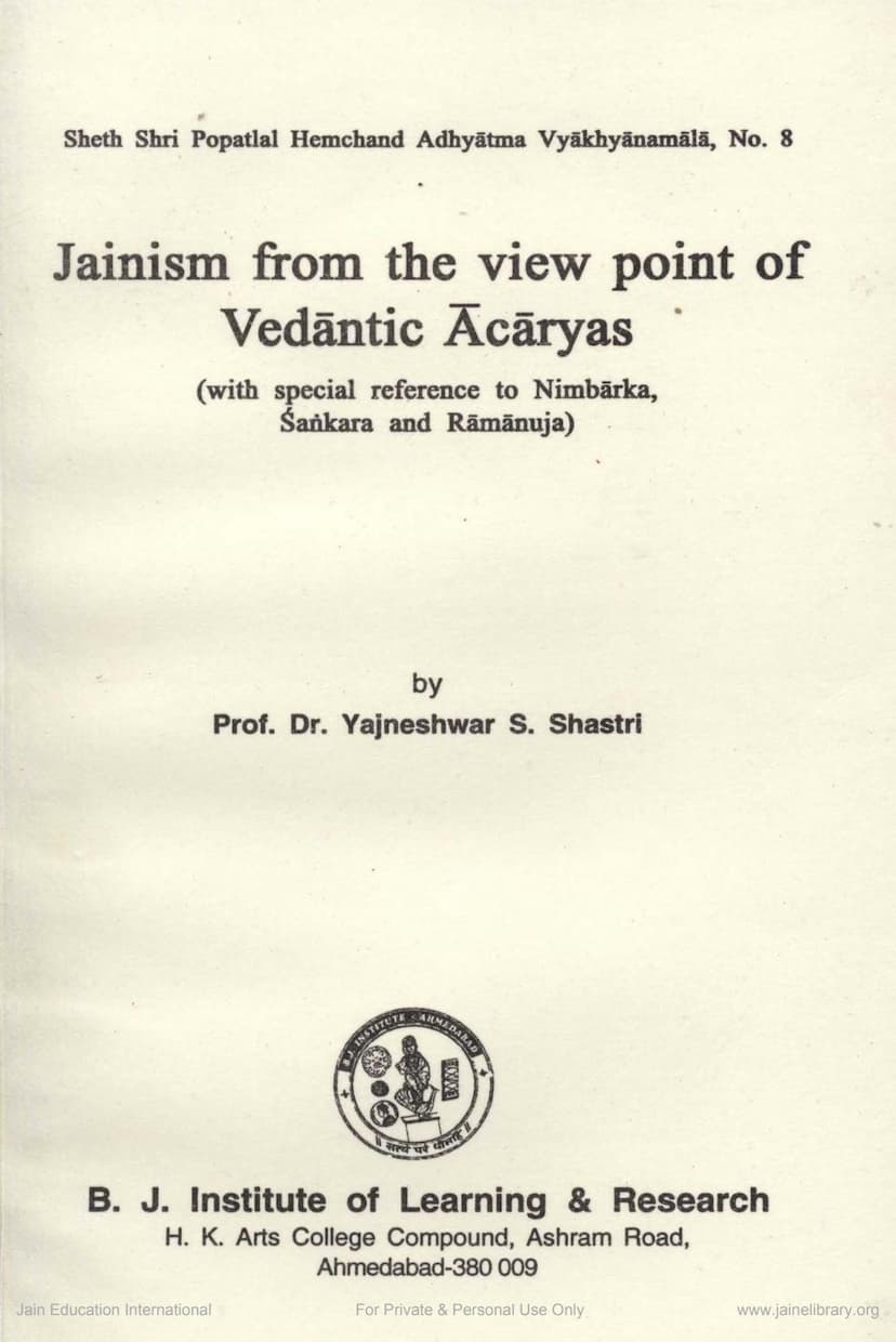 First page of Jainism From The View Point Of Vedantic Acaryas
