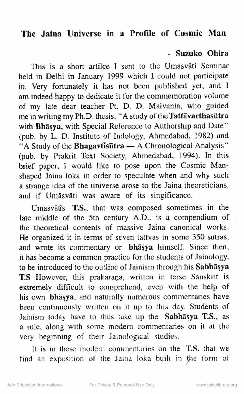 First page of Jaina Universe In A Profile Of Cosmic Man
