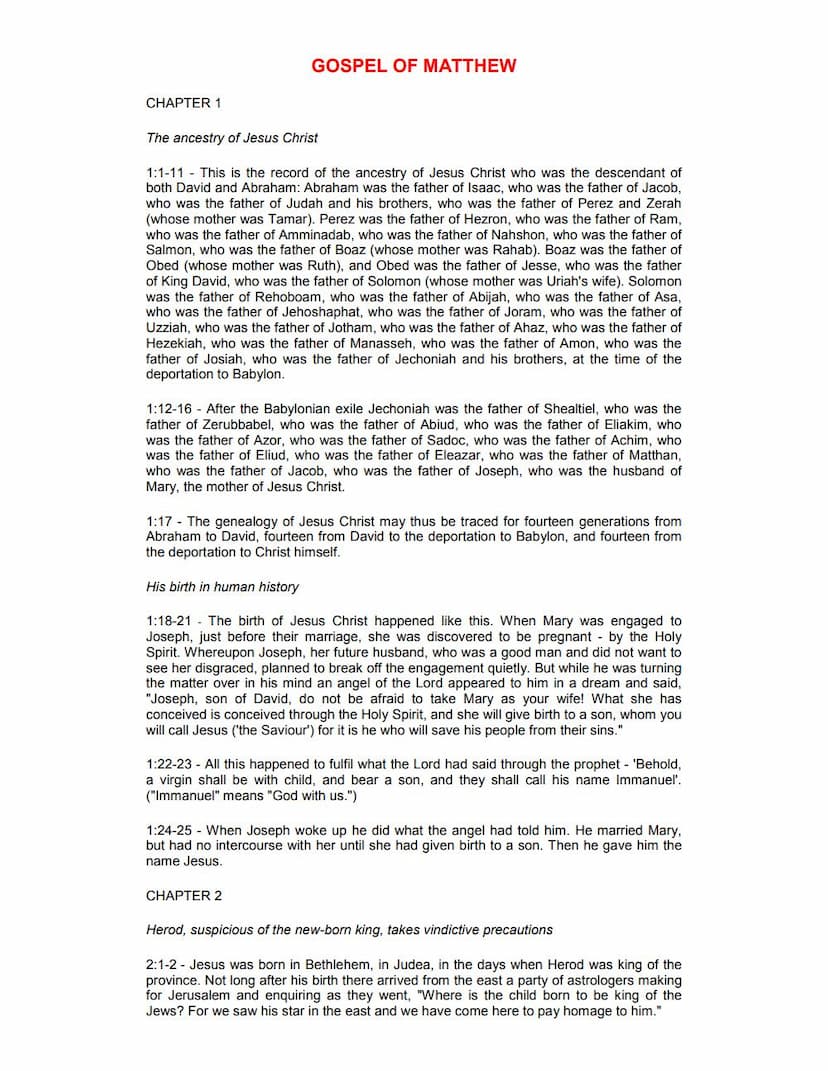 First page of Gospel Of Matthew