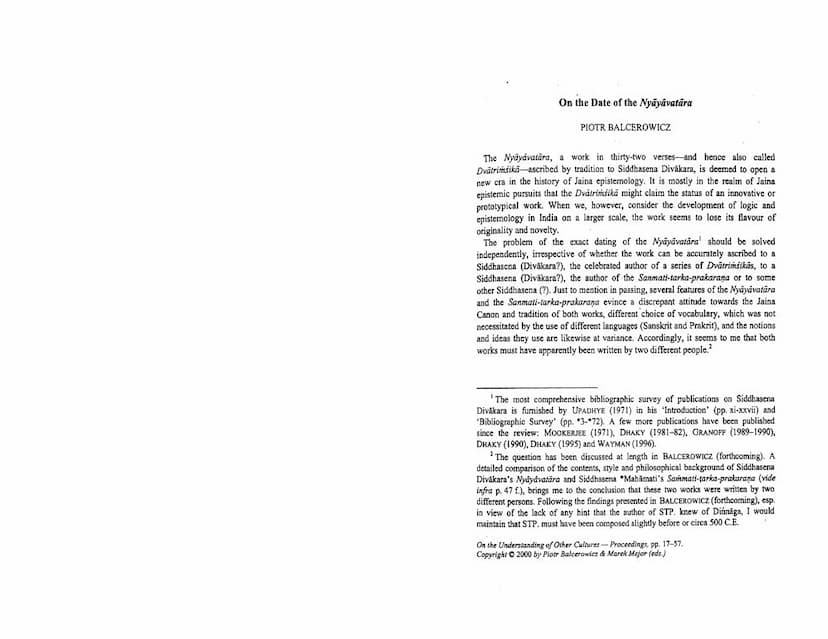 First page of On The Date Of The Nnyayavatara