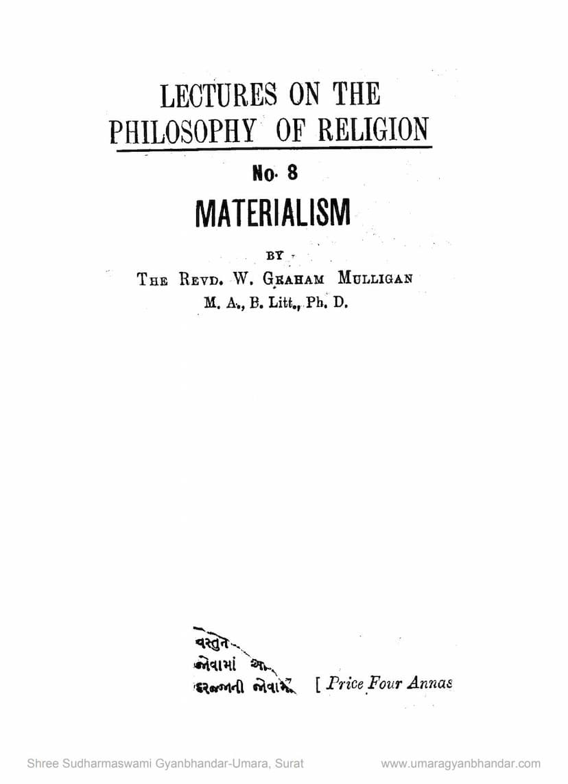First page of Lectures On The Philosophy Of Religion No 08 Materalism