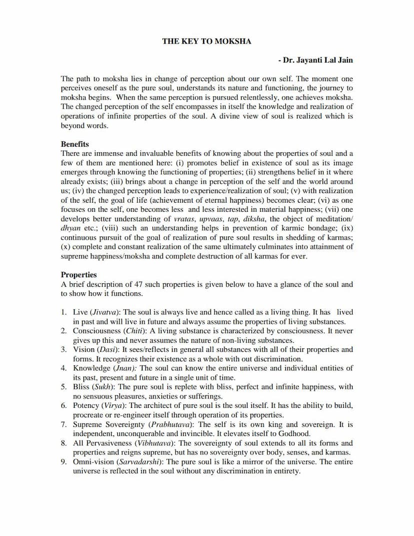 First page of Key To Moksha