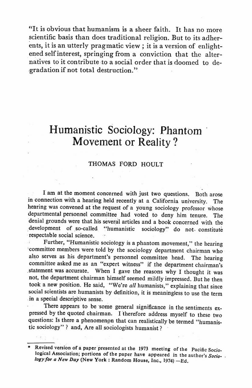 First page of Humanistic Sociology Phantom Movement Or Reality